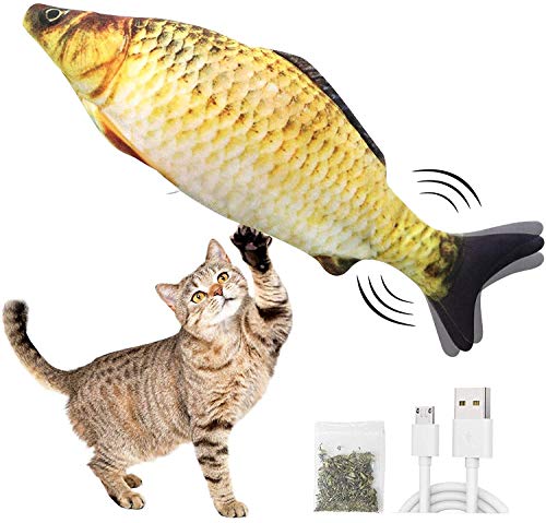 Mroobest Juguete Hierba Gatera, Catnip Fish Toys, Electrico Recargable USB Juguetes Simulación Peluches Pescado, Divertido Interactiva Mascota Pescado Juguetes para Gato/Gatito