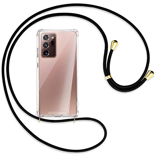 mtb more energy® Collar Smartphone para Samsung Galaxy Note 20 Ultra (SM-N985, 6.9'') - Negro/Oro - Adjunto Abajo - Funda Carcasa Anti Shock con Cuerda Correa