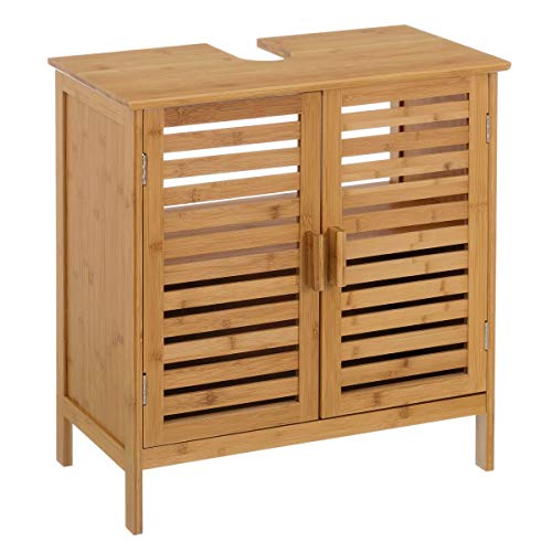 Mueble bajo Lavabo nórdico marrón de bambú para Cuarto de baño Basic - LOLAhome Mueble bajo Lavabo nórdico marrón de bambú para Cuarto de baño Basic - LOLAhome