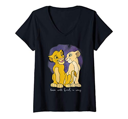 Mujer Disney Lion King Simba Nala Love Valentine's Camiseta Cuello V