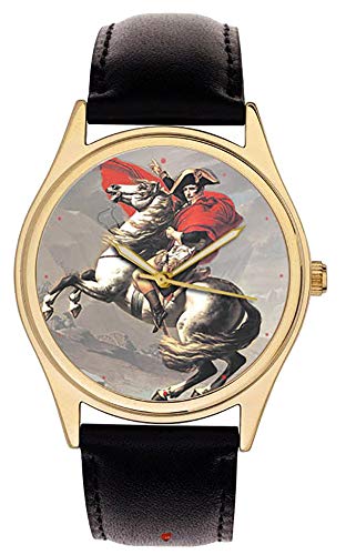 Napoleón Bonaparte en su caballo. Hermoso reloj de pulsera de colección de arte francés de latón macizo.