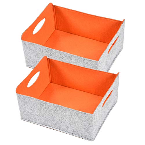 Nati – Juego de 2 cestas de almacenamiento de fieltro plegables con asa, organizador para libros de juguetes, cestas para estanterías, color naranja 30 x 24 x 14,5 cm