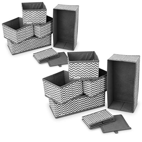 Navaris 12x Caja de Tela para almacenaje - Set de 12x Cubo Plegable Organizador de cajones - Cajas para Almacenamiento de Ropa Juguetes - Gris Blanco
