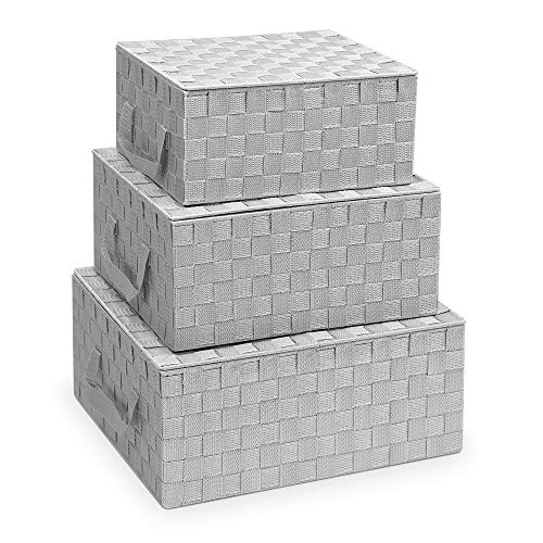 Navaris 3X Caja de Almacenamiento Tejida - Cestas con Tapa para almacenaje de Objetos Ropa - Juego Organizador de Cubos - Cajas rígidas en 3 tamaños