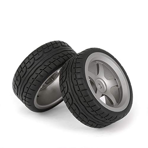 Neumáticos de plástico negro Drift + llanta de aleación de aluminio gris 5 radios para RC 1:10 On-Road Racing Car Pack de 4