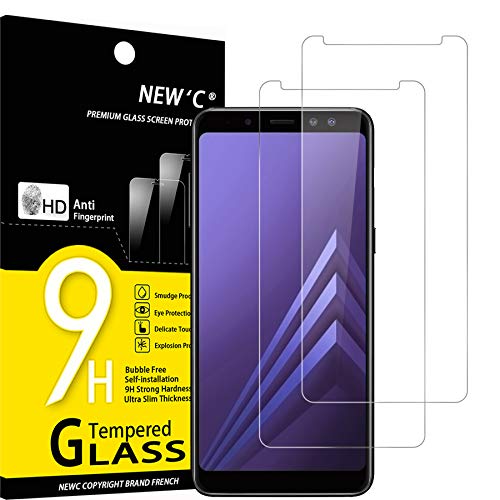 NEW'C 2 Unidades, Protector de Pantalla para Samsung Galaxy A8 (2018), Antiarañazos, Antihuellas, Sin Burbujas, Dureza 9H, 0.33 mm Ultra Transparente, Vidrio Templado Ultra Resistente