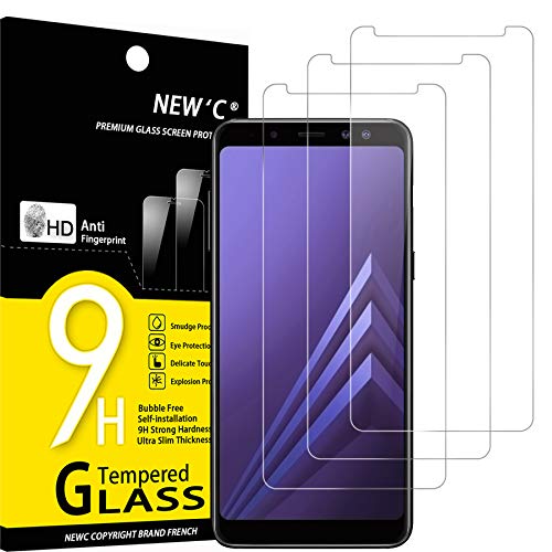 NEW'C 3 Unidades, Protector de Pantalla para Samsung Galaxy A8 (2018), Antiarañazos, Antihuellas, Sin Burbujas, Dureza 9H, 0.33 mm Ultra Transparente, Vidrio Templado Ultra Resistente