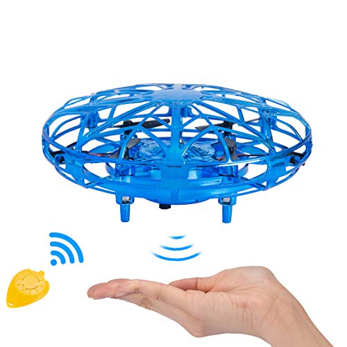 NEWYANG Mini Drone UFO Juguete para Niños Recargable UFO Drone Movimiento Control A Mano Drones Juguetes Voladores con Luces LED Sensor, Regalos para Niños y Niñas (Azul)
