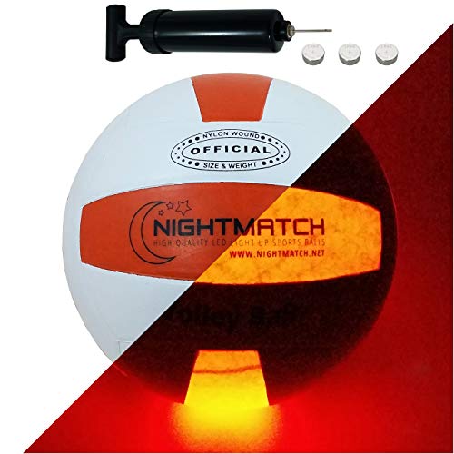 NIGHTMATCH Balón de Voleibol Ilumina Incl. Bomba de balón - LED Interior se Enciende Cuando se rebotado– Brilla en la Oscuridad - Tamaño 8 - Tamaño y Peso Oficial