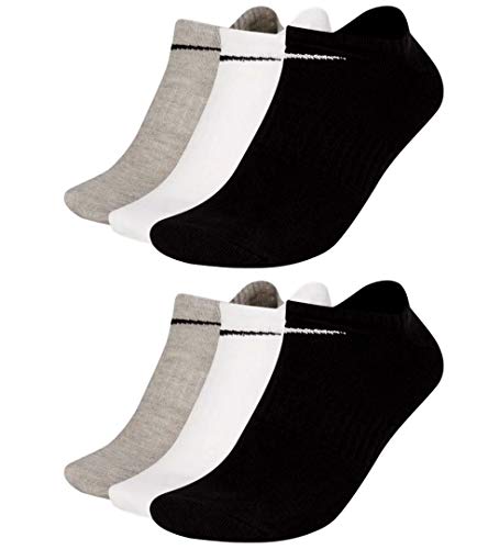 Nike SX7678 - Calcetines tobilleros (6 pares), color blanco, gris y negro 6 pares multicolor. Aprox.134 cm