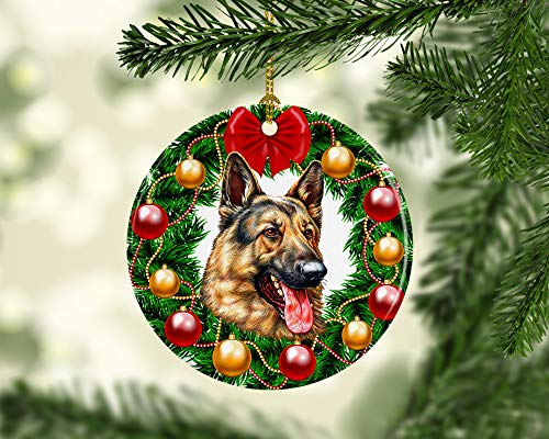 None-brands Decoración de Navidad 2020 Adorno de Pastor Alemán, adornos y decoraciones de Navidad de porcelana personalizados, pastor alemán propietario de perro pastor adornos únicos de Navidad 2020