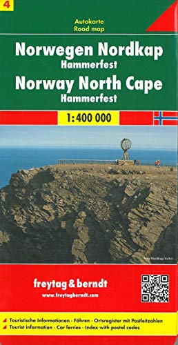 Noruega norte, Cabo Norte, Hammerfest mapa de carreteras. Escala 1:400.000. Freytag & Berndt.: Touristische Informationen. Fähren. Ortsregister mit Postleitzahlen: AK 0658 (Auto karte)