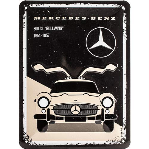 Nostalgic-Art Cartel de chapa retro Mercedes-Benz – 300 SL Beige – Idea de regalo para los fans de los coches, metálico, Diseño vintage, 15 x 20 cm