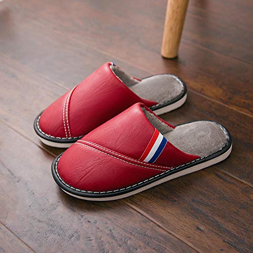 Nwarmsouth Zapatos de casa con Suela antides,Zapatillas de Cuero Impermeables, Zapatos de algodón cálido Antideslizantes-a Rojo_38-39,Slipper Ultraligero cómodo y Antideslizante