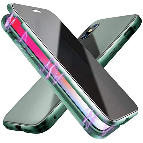 Oihxse – Funda magnética antipeep para iPhone SE 2020, 360 °, protección completa, intimidad, cristal templado transparente, antiespadas/antiespía, con marco de metal, parte trasera de color verde