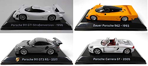 OPO 10 - Lote de 4 Coches: Compatible con Porsche 911 + Carrera + DAUER / Ixo 1/43 (S28 + S60 + S61 + S66)