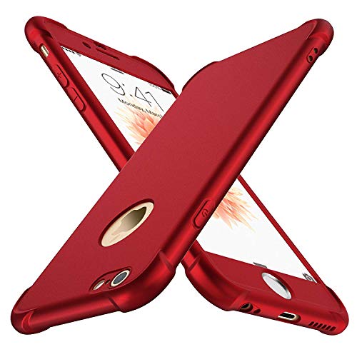 ORETECH Funda Compatible con iPhone 6 Plus 6s Plus,con 2 X Protector de Pantalla de Vidrio Templado Carcasa para iPhone 6s Plus Silicona Ligera Delgado PC TPU Bumper Caso para iPhone 6 Plus Rojo