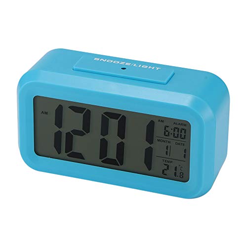 OurLeeme Reloj de Alarma Digital, batería Batería de Noche Pantalla LCD Sensor de luz Reloj de Alarma con función de Despertador Activado Luz Nocturna (Batería no incluida) (Azul)