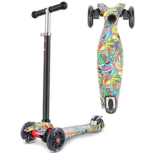 OUTCAMER Patinete para Niños 3 a 12 Años Patinete 3 Ruedas Luces LED y Altura Ajustable 76-86cm Pedal Antideslizante Scooter Patinete Niño y Niña Regalo de Pascua y Festival