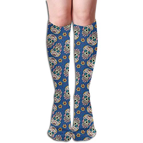 ouyjian Sugar Skull Carolina Blue Comfortable Adult Knee High Sock Gym Outdoor Socks 50cm 19.7inch