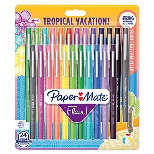 Paper Mate Flair rotuladores de punta de fieltro mediana, colores tropicales y surtidos, paquete de 24