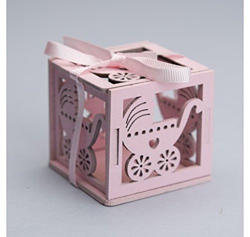 Paquete de 20 bomboneras "caja de madera perforada" (5 x 5 cm) para indicar el lugar o para peladillas. (CK5070) (rosa)