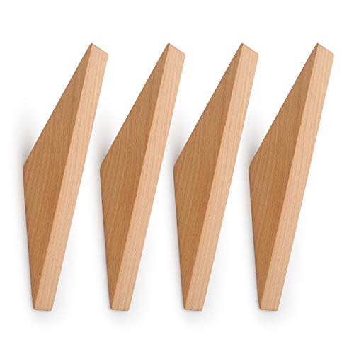 Paquete de 4, Ganchos de Madera de Haya Natural, Perchero de Madera de pared Montado en la pared, Ganchos de Toallas Abrigos de Madera, Perchas de Toalla de Abrigo Vintage