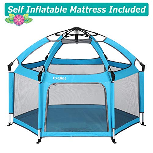 Parque Bebés Portátil con Colchón, Parque Infantil Bebe Ligero 6 Paneles con Pabellón Anti-UV, Baby Playpen Interiores y Exteriores (Cielo Azul con Estera) Parque Bebés Portátil con Colchón, Parque Infantil Bebe Ligero 6 Paneles con Pabellón Anti-UV, Baby Playpen Interiores y Exteriores (Cielo Azul con Estera)