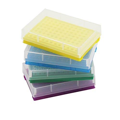 PCR - Estante para tubos de 0,2 ml (4 unidades, 8 x 12 unidades), color azul y amarillo