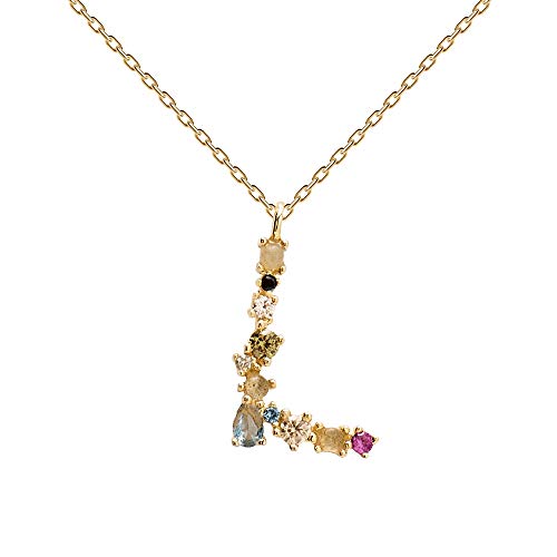 PDPAOLA - Collar Letra L - Plata de Ley 925 Bañada en Oro de 18k - Joyas para Mujer