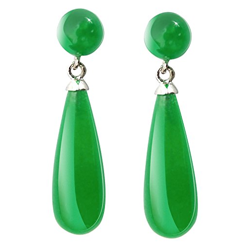 Pendientes largos de jade verde - Engarzados en plata de ley Miden aproximadamente 2,7 cm