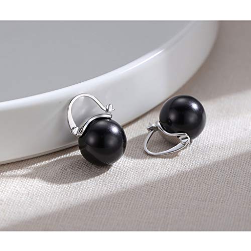 Pendientes Shell perlas negras 925 pendientes de perlas temperamento Selección imitación Negro Diámetro de 14 mm de la joyería de las mujeres de la vendimia-plata de ley regalo Aretes para Mujeres