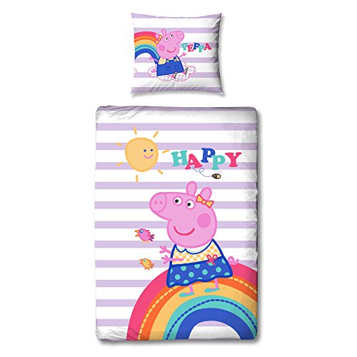 Peppa Pig - Juego de cama infantil reversible (100 % algodón, 80 x 80 cm, funda nórdica de 135 x 200 cm, 2 diseños, cierre de cremallera) Peppa Pig - Juego de cama infantil reversible (100 % algodón, 80 x 80 cm, funda nórdica de 135 x 200 cm, 2 diseños, cierre de cremallera)