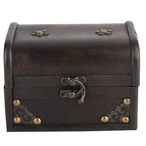Pequeña caja de almacenamiento vintage de madera artesanal negra, caja decorativa hecha a mano del tesoro, decoración de accesorios con hebilla de aleación, caja de almacenamiento de fotos de madera,