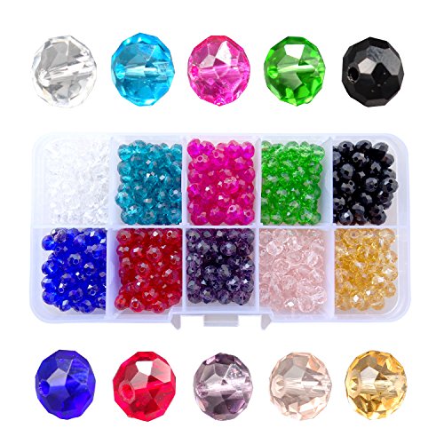 Phivuti 6 mm 600 cuentas sueltas de cristal para hacer joyas, Briolette facetadas con forma redondeada de 10 colores surtidos con caja de contenedor (6 mm)