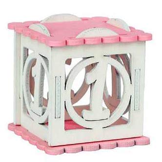 Pianeta Bomboniera Caja de Madera Perforada para Tarjetas de Mesa, portaconfites, Rosa, Paquete de 20 Unidades, 5 x 5 cm