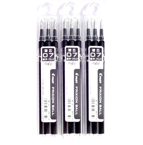 Pilot Frixion Gel Ink Pen Refill 07, Black(LFBKRF30F3B), 0.7mm, 3 Refills X 3 Pack/total 9 Refills (Japan Import) [Komainu-Dou Original Package] by Pilot