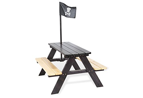 Pinolino 201688 Nicki - Mesa de madera con bancos para 4 nios, diseo pirata, color negro [importado de Alemania]