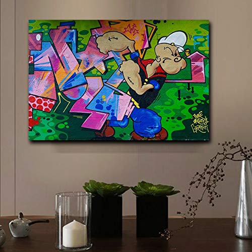 Pintura al óleo Dibujos animados clásicos Popeye lienzo pintura Cuadros calle graffiti estilo abstracto sala de estar dormitorio decoración de la habitación de los niños 60x80cm