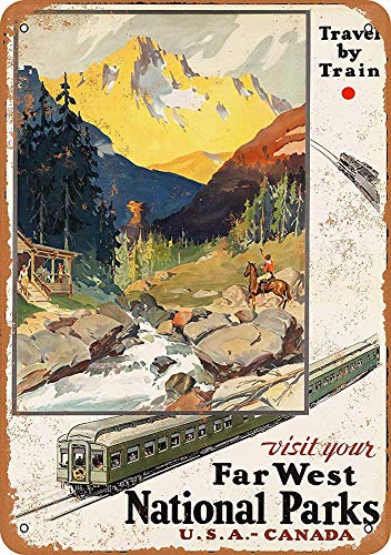 Placa decorativa de metal pintada con texto en inglés «N/ A Visit Your Far West National Parks»