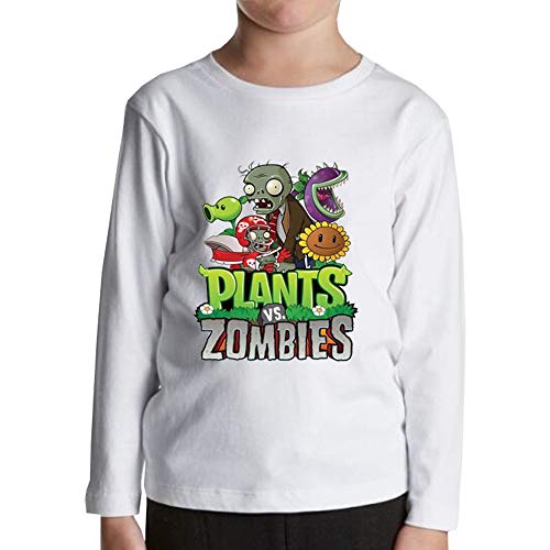 Plants vs. Zombies Manga Larga Camiseta Casual Manga Larga Moda Cuello Redondo Impreso Camiseta cómoda Blusa niños (Color : White04, Size : 110)