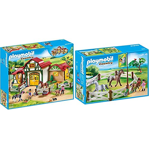 PLAYMOBIL Country Granja de Caballos con Tinker, Trakehner y su Potro, A Partir de 5 años (6926) , Color/Modelo Surtido + 6931 Competición Doma, Color marrón/Blanco (6931)