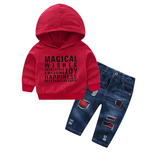 POLP Sudadera con Capucha Estampada con Letras de Manga Larga para niños Top + Traje de Dos Piezas de Jeans Unisex Ropa niño otoño Invierno 2PCS POLP Sudadera con Capucha Estampada con Letras de Manga Larga para niños Top + Traje de Dos Piezas de Jeans Unisex Ropa niño otoño Invierno 2PCS