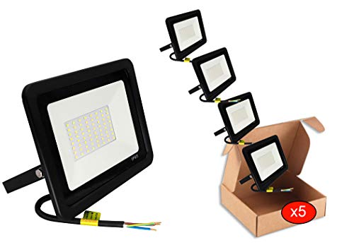 POPP® juegos de 5 y 10 Floodlight Led Foco Proyector Led 10w 20w 30w para Exterior Iluminación Decoración 6000k luz fria Impermeable IP65 Negro y Resistente al agua. (Focos 10 Watios, 5 unidad)