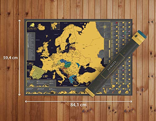 Póster de mapa de Europa para rascar – Hermoso mapa (A1) de lujo – regalo de viaje perfecto – 84.1 cm x 59.4 cm