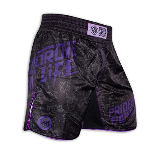 Pride or Die Fight Shorts Fight Life - MMA Fight Fitness No Gi Grappling Jiu Jitsu Pantalones cortos para hombre (L)