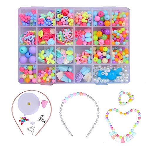 QH-Shop Abalorios perlas de resina de plástico de colores con 24 compartimentos de PVC (400 piezas) macarrón