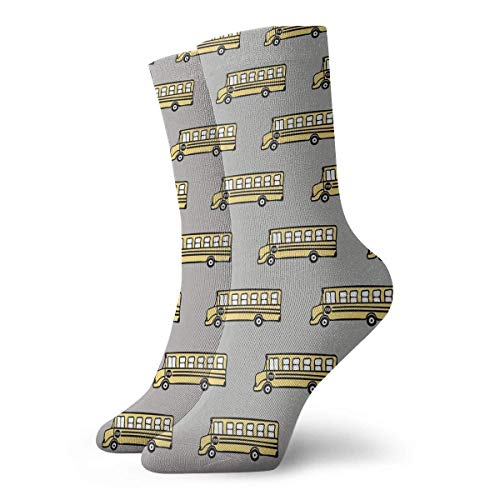 QUEMIN Socks Breathable Yellow School Bus On Grey Crew Sock Exotic Modern Women & Men Printed Sport Athletic Socks 30 cm (11.8 inch)
