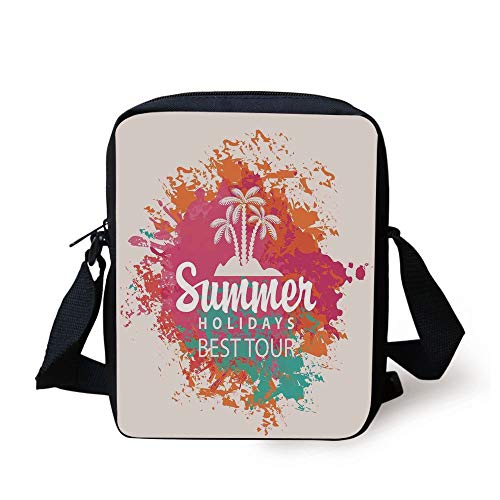 Quote Decor,Summer Holidays Best Tour Lettering with Palm Tree Island Rainbow Colored Image,Multicolor Print Kids Crossbody Messenger Bag Purse