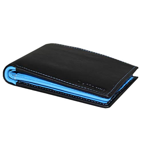 Rallegra - Cartera de piel negra para hombre, bloqueo RFID, capacidad para 15 tarjetas, 4 bolsillos de almacenamiento, 2 compartimentos para notas con bolsa de presentación de regalo, interior azul Rallegra - Cartera de piel negra para hombre, bloqueo RFID, capacidad para 15 tarjetas, 4 bolsillos de almacenamiento, 2 compartimentos para notas con bolsa de presentación de regalo, interior azul